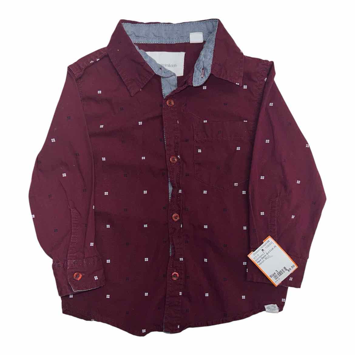 Paper Denim And Cloth (A) Maroon Toddler Size 3 Boy's ButtondownLS
