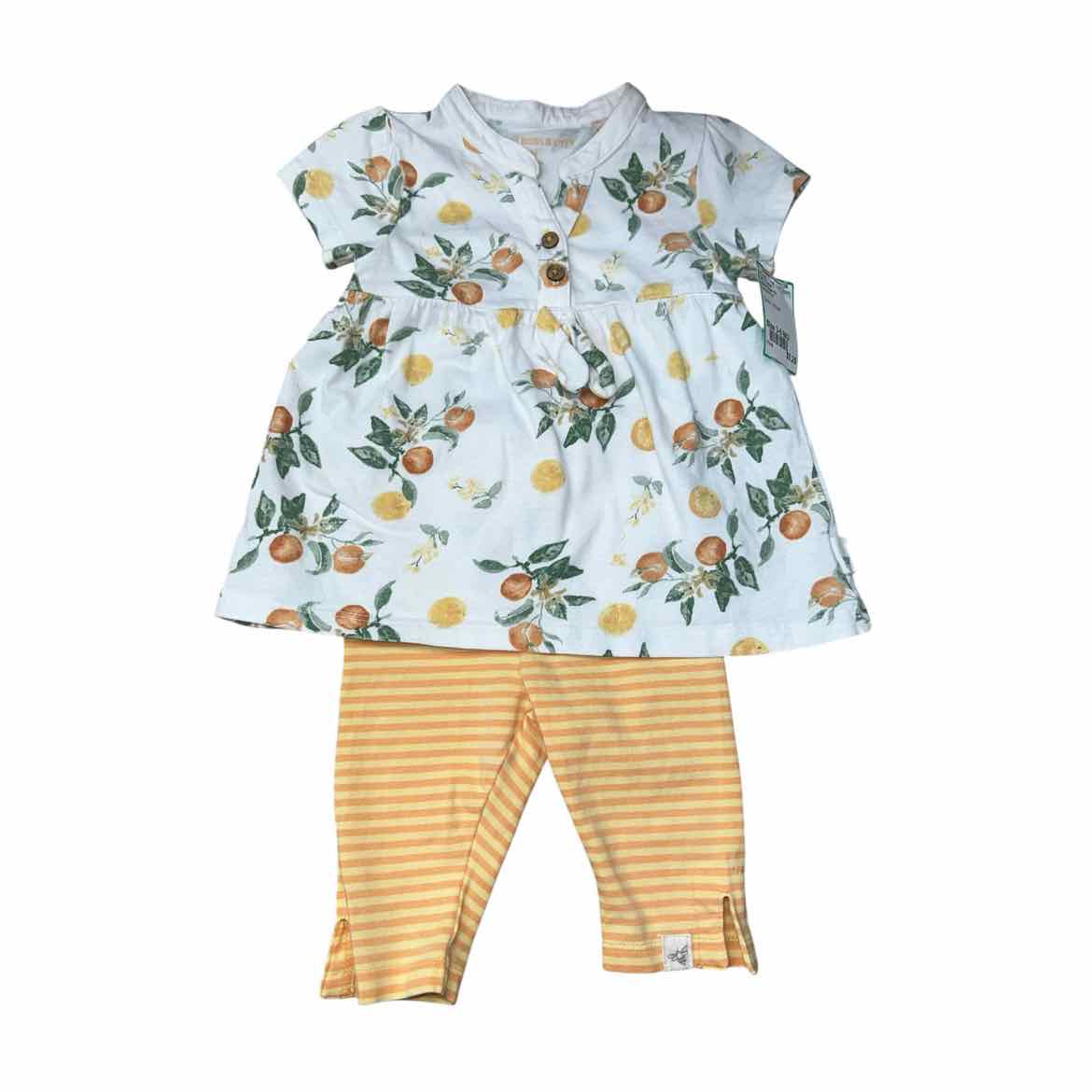 Burts Bees (C) White Print Infant Size 3-6 MO 2PC Casual