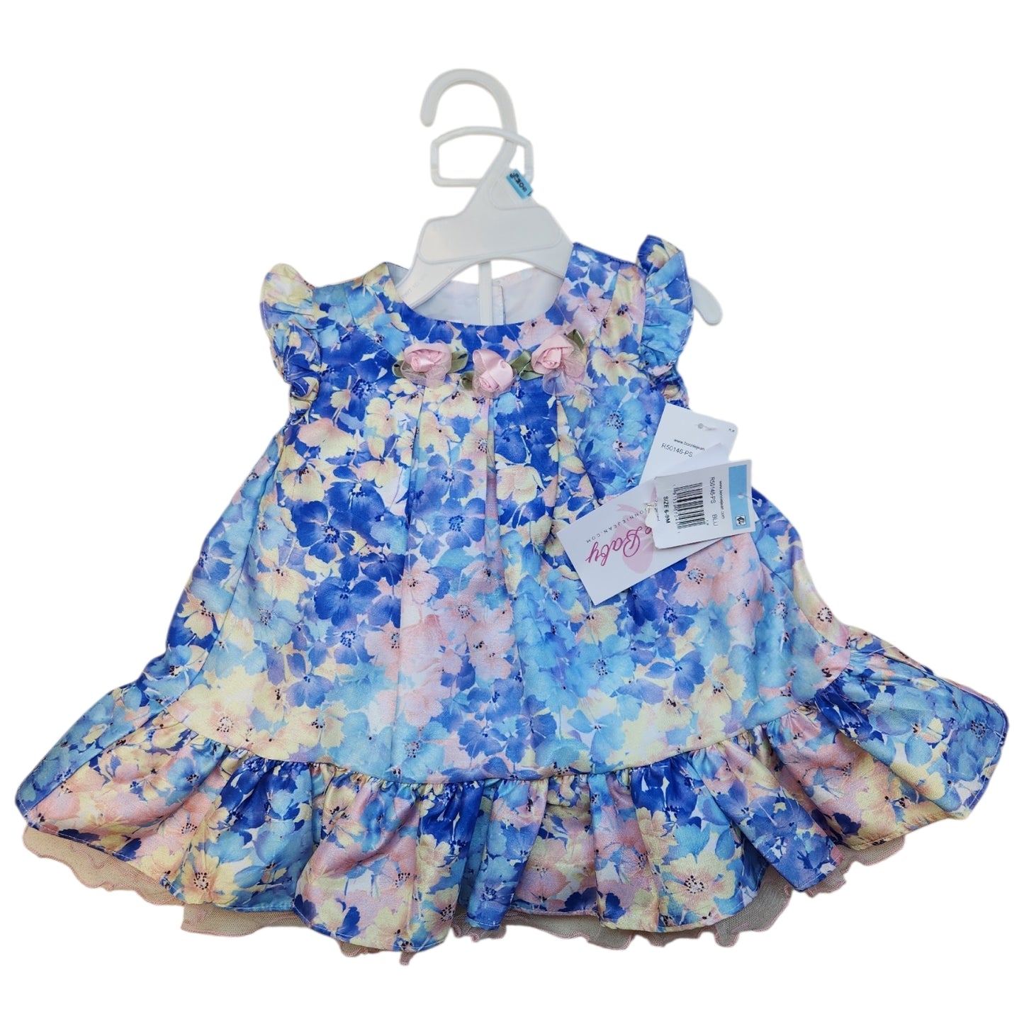 Bonnie Baby (B) Blue Print Infant Size 6-9 MO Girl's PartyDress
