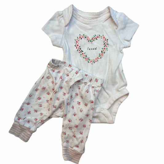 Gap (B) White Print Infant Size 0-3 MO Girl's 2PC Casual