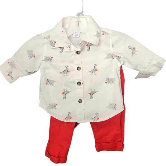 Old Navy (C) White Print Infant Size 0-3 MO 2PC Casual