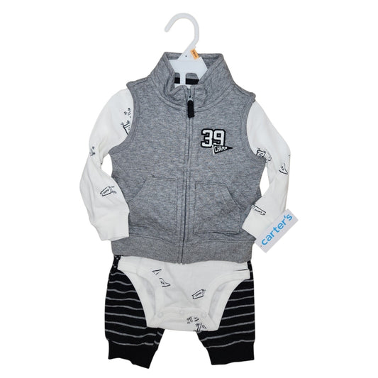 Carters (C) White Print Infant Size 12 MO Boy's 3PC Casual
