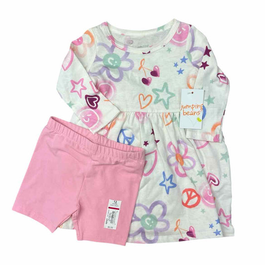Jumping Beans (D) White Print Infant Size 12 MO Girl's 2PC Casual