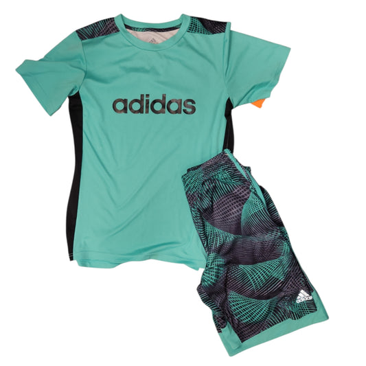Adidas (B) Green Youth Size 14-16 Boy's 2PCAthleticShortSuit