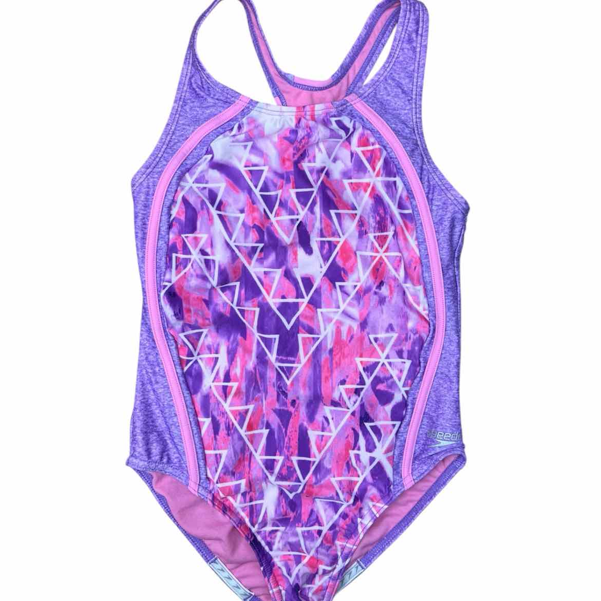 Speedo (B) Purple Print Youth Size 12 Girl's 1PCSwimwear